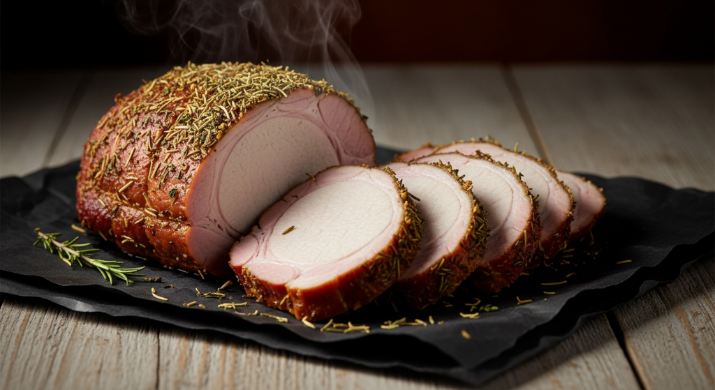 Smoked pork loin sliced into juicy medallions