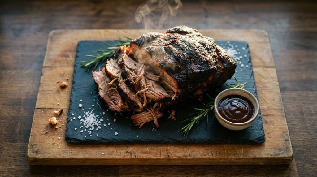 Sliced Smoked Pork Shoulder Times & Temps Calculated for You to Finish On Time