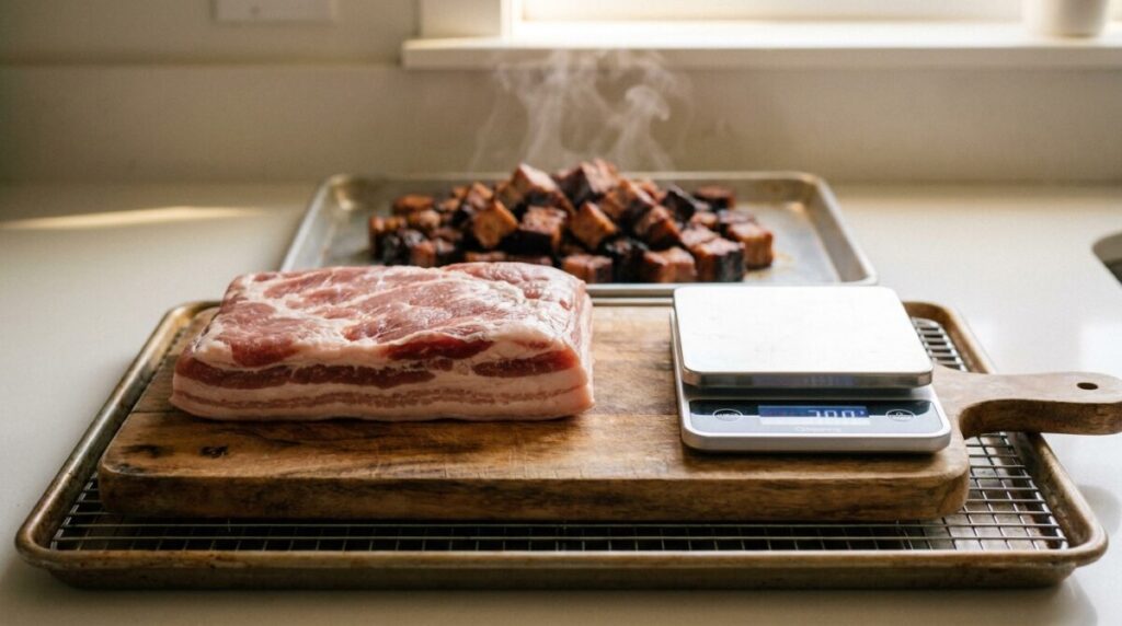 How Much Pork Belly Per Person? 0.33 lb Cooked, 0.57 lb Raw